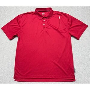 Scottevest Polo Shirt Mens Large Red Zip Pockets Performance Stretch Travel TEC